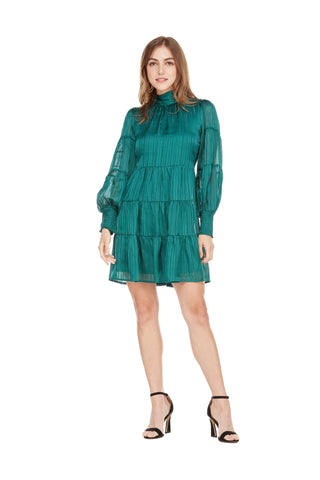 Tie Neck Tiered Dress Green Joy Joy