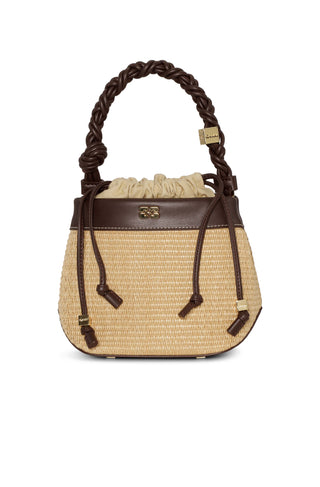 Ganni Bou Bucket Bag Raffia Seal Brown GANNI