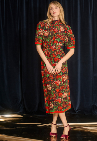 Langley Dress Holiday Floral Hunter Bell