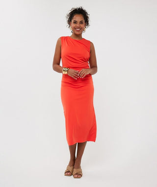 Long Gathering Dress Red Orange Esqualo