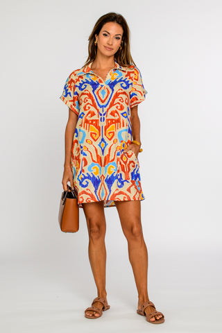 Short Sleeve Taylor Dress Ikat Multi - Elizabeth James