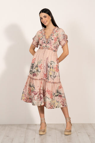 Moira Ruffle Midi Dress Old Rose Ranna Gill