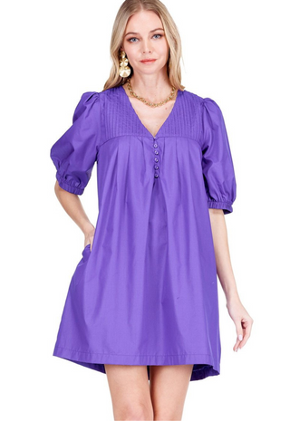 Pin Tuck Yoke Dress Deep Purple JoyJoy