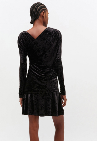 Velour Jersey Crossover Ruched Mini Dress Black - Ganni