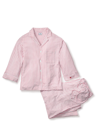 The Olivia Wide Leg Pima Pajama Set in Antique Red Ticking Petite Plume