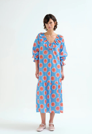 Long Beach Dress Red Bloom Flowers Print Compania Fantastica