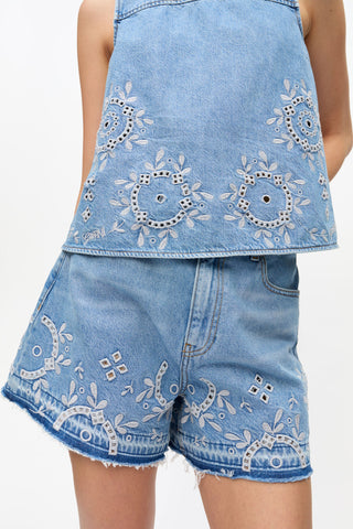 Broderie Anglaise Denim Shorts GANNI