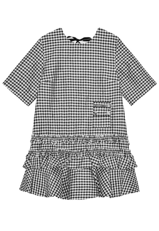 Crinkled Taffeta Check Open Back Mini Dress Black - GANNI