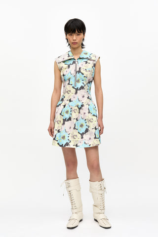 Printed Cotton Mini Dress Multicolor GANNI