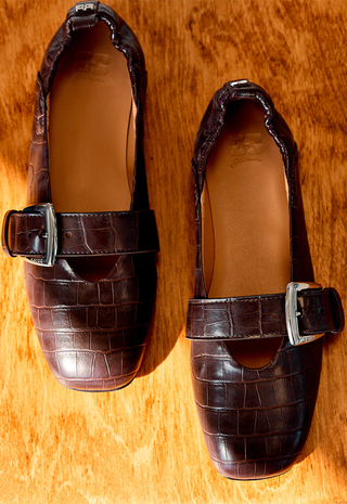 Butterfly Strap Ballerina Croco Chocolate Fondant Ganni