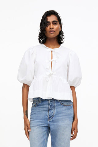 Cotton Poplin Peplum Blouse Bright White GANNI