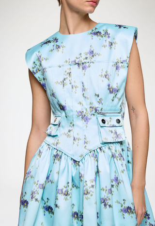 Printed Double Satin Corset Mini Dress Ganni