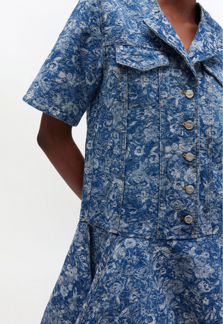 Tapestry Denim Mini Dress Mid Blue Stone - Ganni