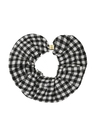 Crinkled Taffeta Check Scrunchie Black - GANNI