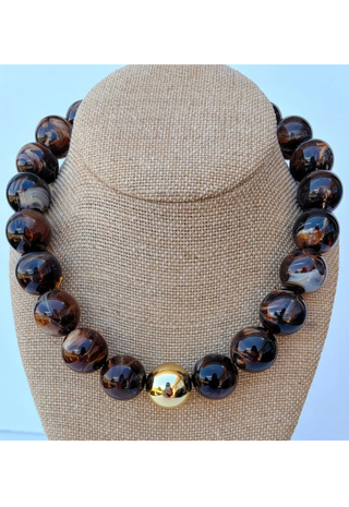 Brown Gold Bauble Necklace - Brown