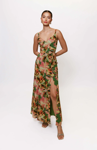 Mikayla Dress Sage Blurred Tropical Jungle Hutch