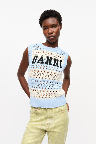 Cotton Mix Striped Vest Soft Chambray GANNI