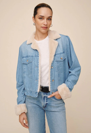 Fur Trimmed Denim Jacket Vintage Frost Wash Bella Dahl