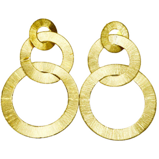Tri-Circle Brushed Earring Gold Plated BRD845