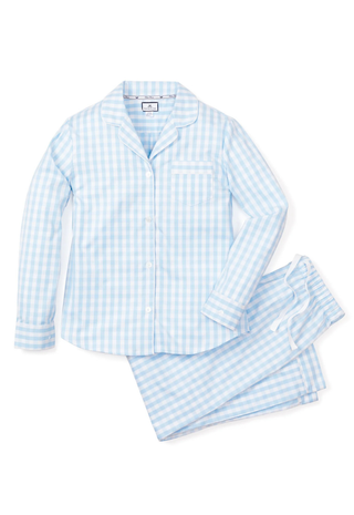 Women's Twill Pajama Set Light Blue Gingham Petite Plume