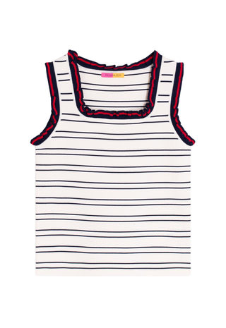 Navy & Red Ruffled Striped Tank Top - Vilagallo