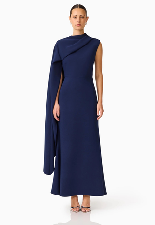 Leonara Asymmetric Cape Dress Deep Navy Elliatt