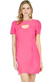 Short Sleeve Keyhole Dress Fuchsia Jade