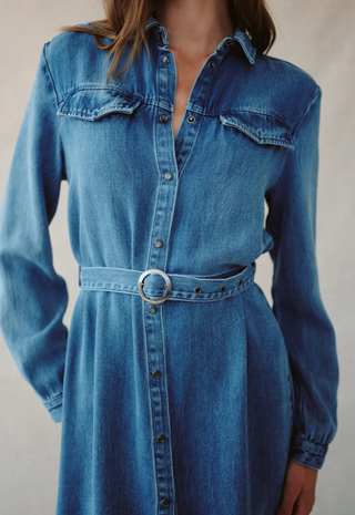 Flap Pocket Belted Shirt Dress Medium Vintage Wash Bella Dahl
