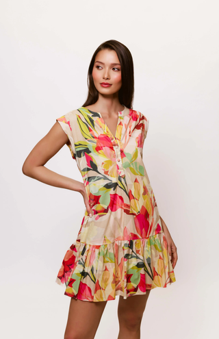 Anni Dress Taupe Overlay Tropical Flora Hutch