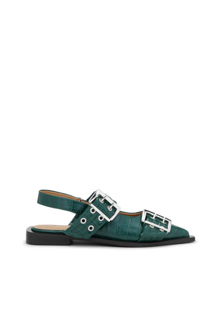Feminine Buckle Ballerina Croco Pineneedle Ganni