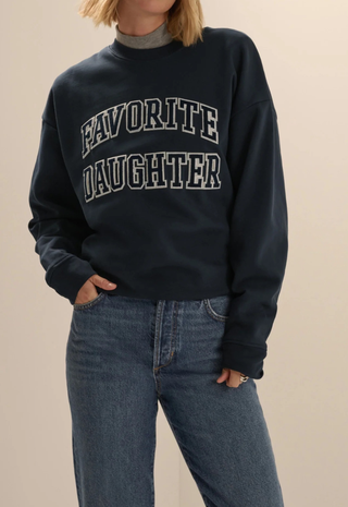 The Embroidery Collegiate Sweatshirt Navy/White Favorite Daughter