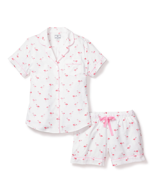 Women's Twill Short Sleeve Short Set Flamingos Petite Plume