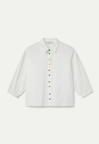 Cotton White Shirt Multicolor Jewel Buttons Compañia Fantastica