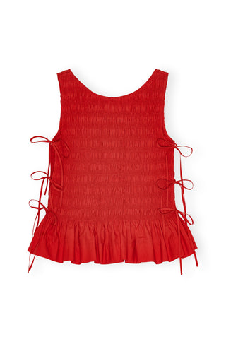Cotton Poplin Smock Tie String Top Racing Red Ganni