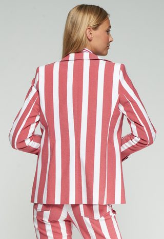 Red Striped Blazer With Fish Illustrate - Vilagallo