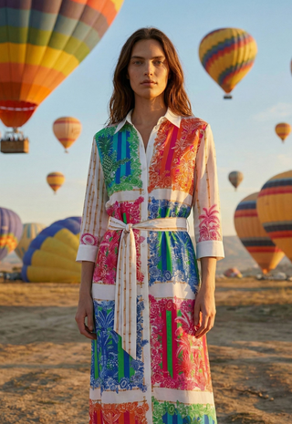 Multicoloured Tropical Print Shirt Dress - Viligallo