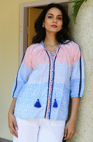 Zante Blouse Peach Blue Azure & Indigo