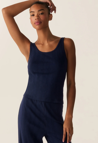 Women'S Pointelle Tank Top Navy Petite Plume