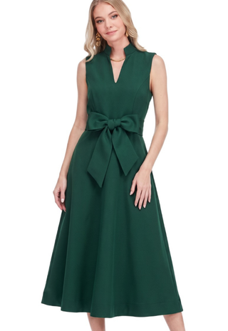 Stand Collar Fit & Flare 50" Dress Emerald Jade