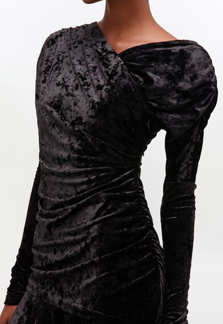 Velour Jersey Crossover Ruched Mini Dress Black - Ganni