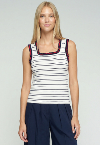 Navy & Red Ruffled Striped Tank Top - Vilagallo