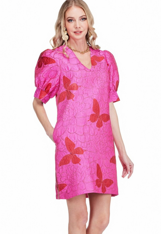 V-Neck Short Sleeve Shift Dress Flutter Bloom Jade