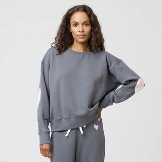 Boyfriend Sweatshirt Heart Patchwork Faded Carbon Kerri Rosenthal
