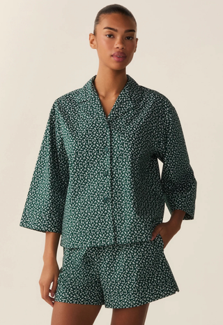 Women'S Poplin Olivia Short Set Ditzy Waltz Evergreen Petite Plume