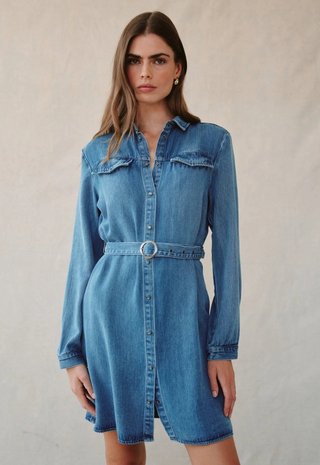 Flap Pocket Belted Shirt Dress Medium Vintage Wash Bella Dahl