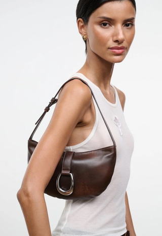 Harlow Crescent Shoulder Bag Espresso Distressed Staud