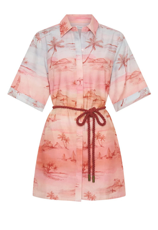 Sunset Shirt Mini Dress Blue Orange Kivari