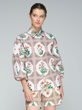 Puff Sleeve Shirt Flower Motif Vilagallo