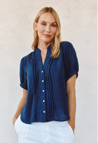 Short Sleeve Pintuck Shirt Navy Dusk Bella Dahl