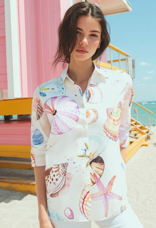White Shirt Seashell and Starfish - Vilagallo